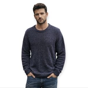 J. Crew Men's Heathered Blue  Crewneck Wool Elbow Patch Sweater Slim Fit Lrg